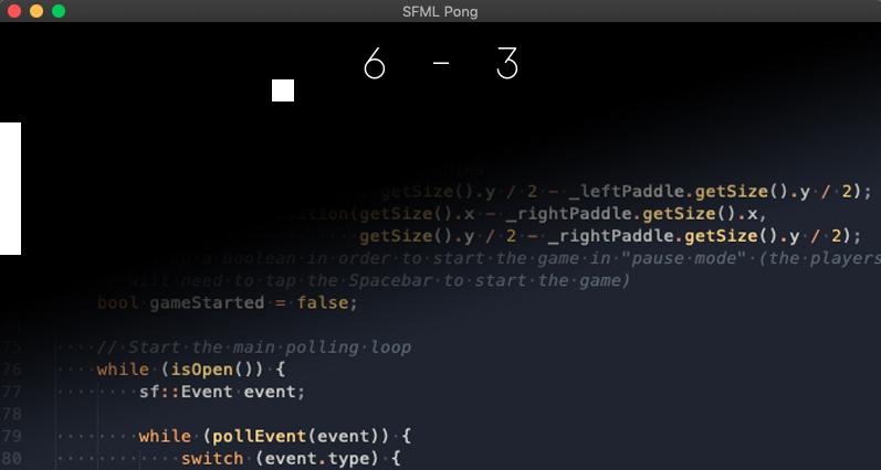 A screenshot and some code from my Pong game