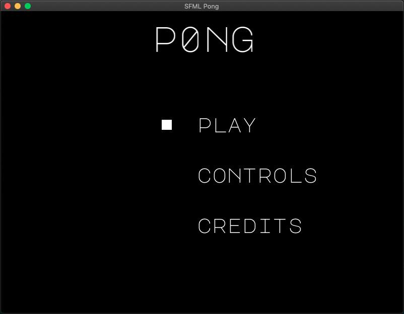 Screenshot of the main menu of the pong game I'm building
